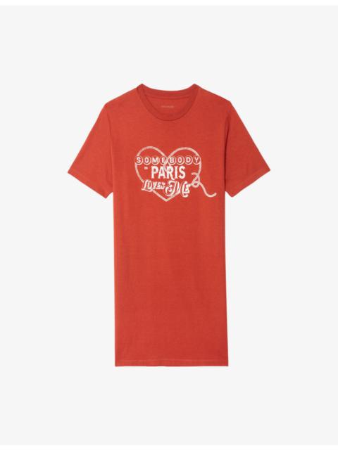 Zadig & Voltaire Dima Graphic-Print Short-Sleeve Cotton Mini Dress