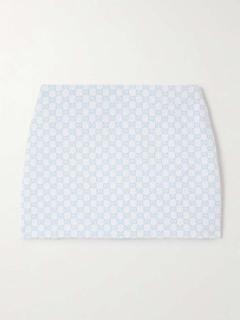 Jacquard-knit cotton-blend bouclé mini skirt Light blue