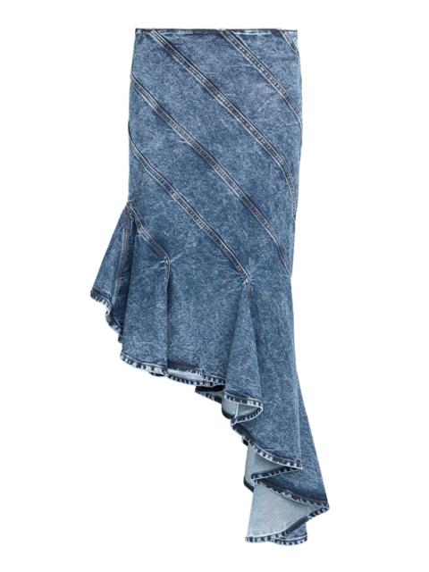 Alaïa Spiral Denim Midi Skirt blue