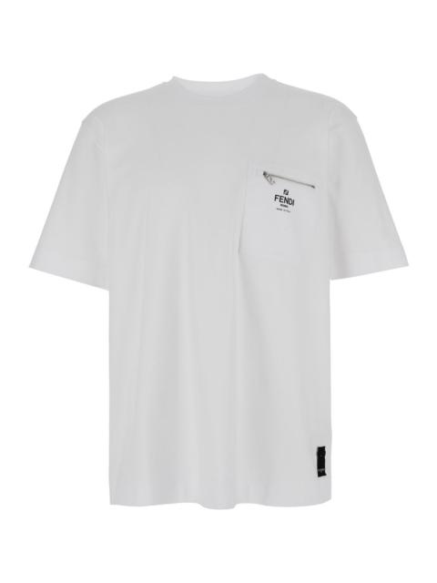 FENDI Fendi Men White Crewneck T-Shirt With Log Print On The Front In Cotton Man
