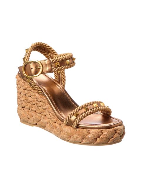 Valentino Valentino Rockstud 100 Rope & Leather Wedge Sandal