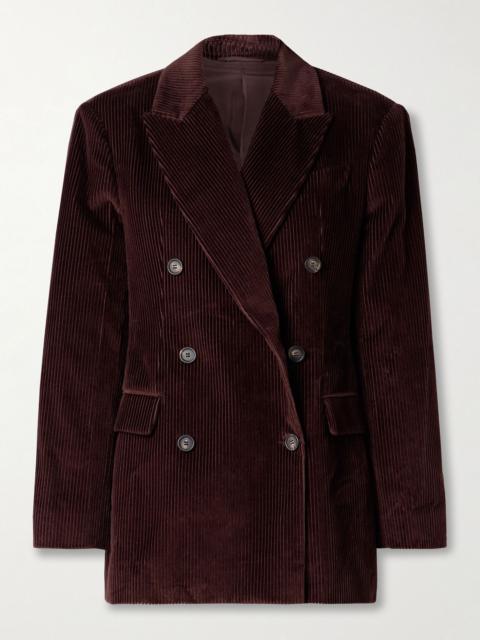 Brunello Cucinelli Oversized double-breasted cotton-corduroy blazer Burgundy
