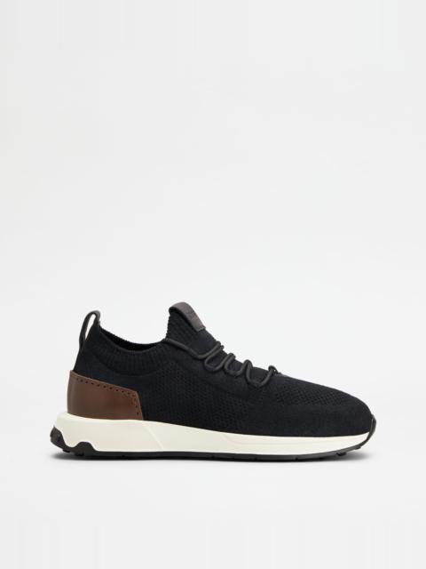 Tod's SOCK SNEAKERS IN TECHNICAL FABRIC AND LEATHER - BLACK, BROWN