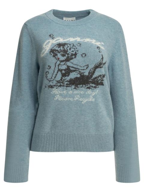 GANNI Ganni Mermaid Crew-neck Sweater Light Blue