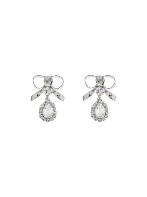 Alessandra Rich Bow Earrings With Crystal Pendant In Silver-plated Brass