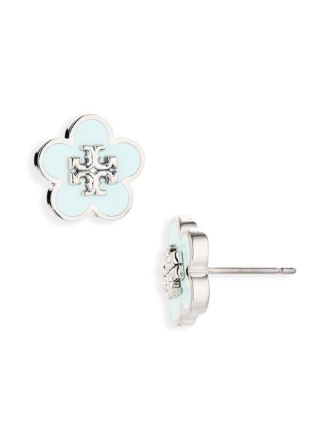 TORY BURCH Tory Burch Forget Me Not Enamel Stud Earrings in Tory Silver /Light Green at Nordstrom
