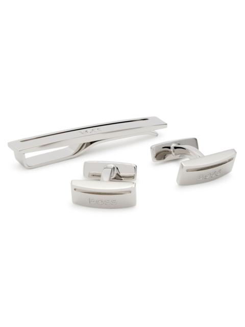 Boss Logo-engraved tie pin and Cufflink set