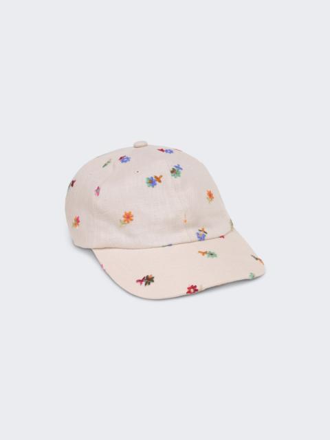 vowels Floral Embroidered Linen Cap Cream