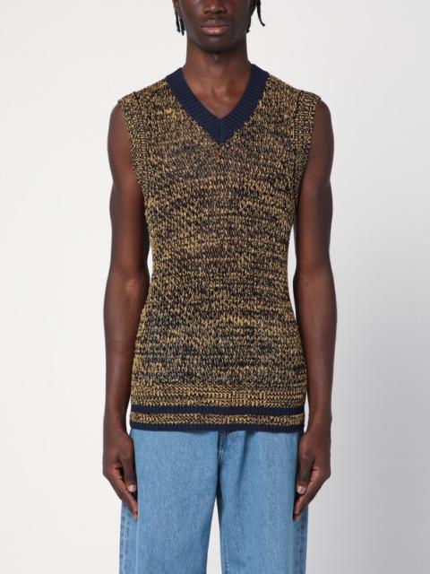 Navy blue/yellow textured vest in a cotton blend
