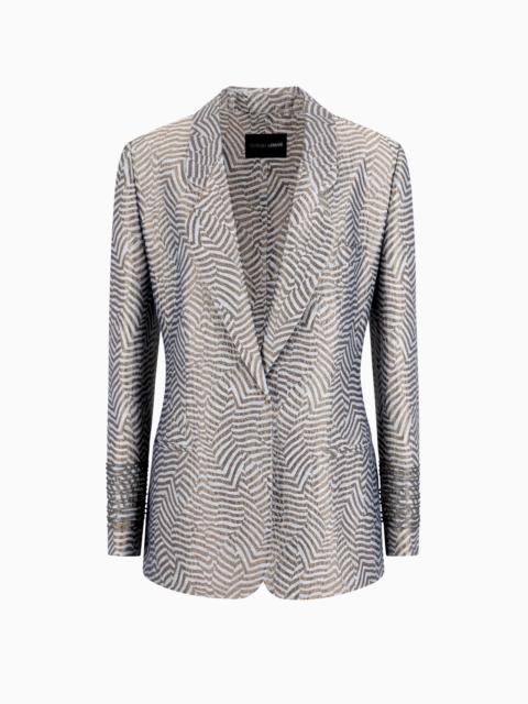 GIORGIO ARMANI JACQUARD VISCOSE, SILK AND LINEN SINGLE-BREASTED JACKET