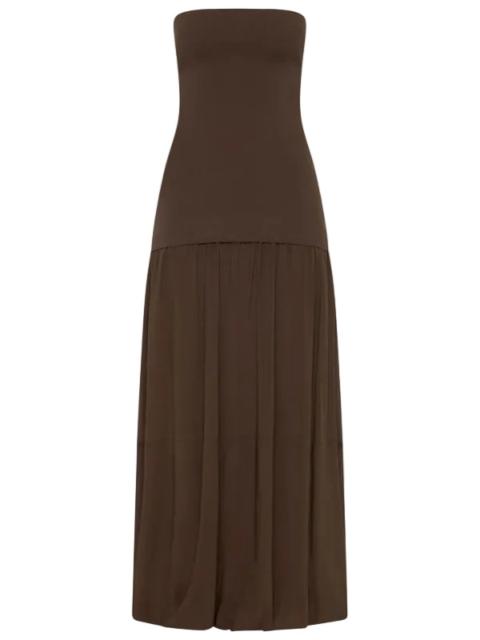ST. AGNI Strapless Ballon Hem Dress in Cedar
