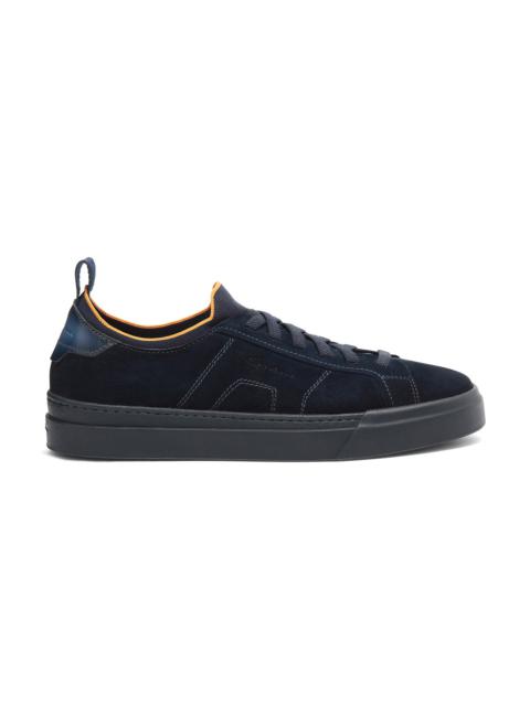 Santoni Men's blue suede and leather slip-on sneaker