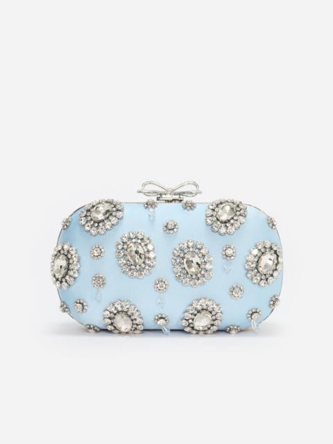 self-portrait Blue Satin Multi Crystal Clutch Bag