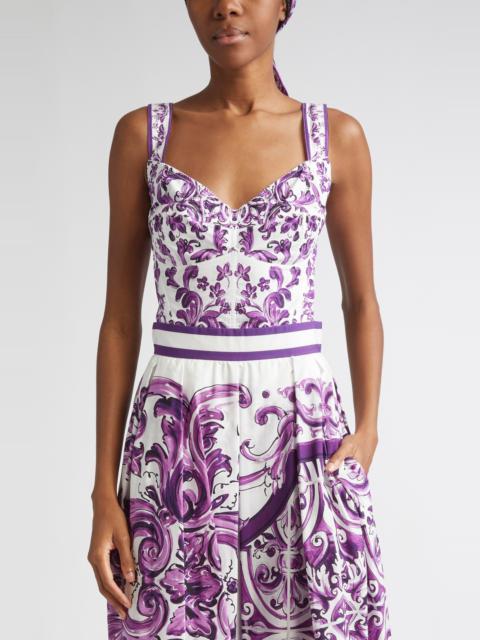 Dolce & Gabbana Dolce&Gabbana Majolica Print Poplin Bustier Top in Hd5Dq Maiolica 4L Viola at Nordstrom
