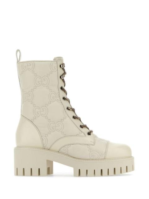 Gucci Woman Ivory Leather Ankle Boots