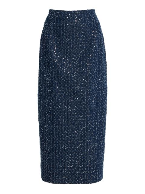 MICHAEL KORS COLLECTION Sequined Denim Midi Pencil Skirt blue