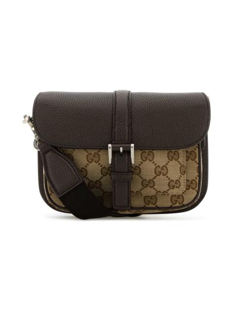 GUCCI Brown Leather Mini Gg Crossbody Bag