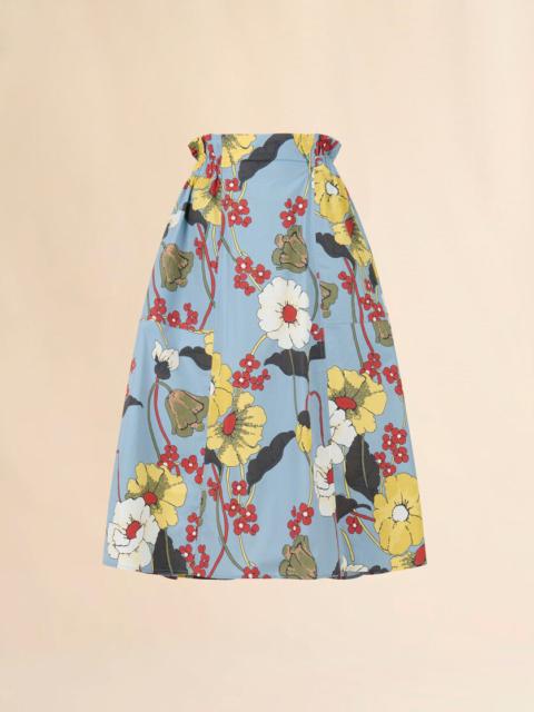 Marni BLUE POPLIN ELASTICATED MIDI SKIRT WITH MELODIA PRINT