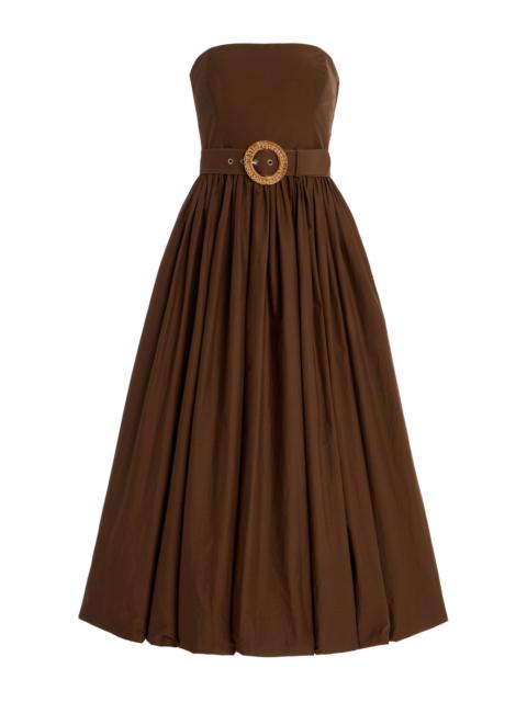 Cara Cara Anisha Belted Strapless Linen Bubble-Hem Midi Dress brown