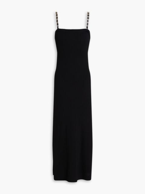 maje Embellished ribbed-knit midi dress