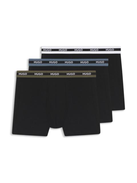 HUGO THREE-PACK OF LOGO-WAISTBAND BOXER BRIEFS IN STRETCH COTTON