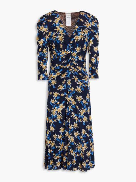 DIANE VON FURSTENBERG Ivan ruched printed stretch-mesh midi dress