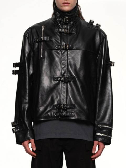 doublet Buckle Overload Leather Jacket in Black