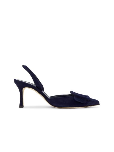 Manolo Blahnik Maysli 70 Suede Slingback In Navy
