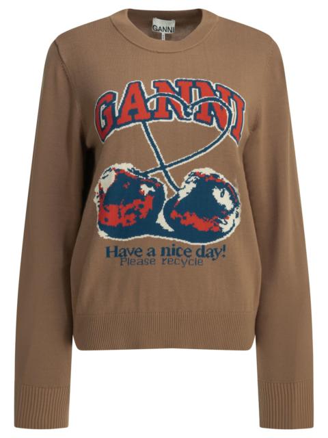 GANNI Ganni Cherry Crewneck Sweater Brown