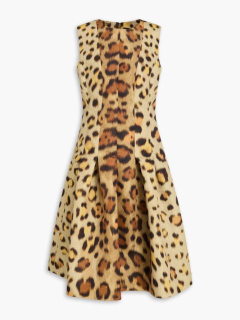 Oscar de la Renta Pleated leopard-print faille dress