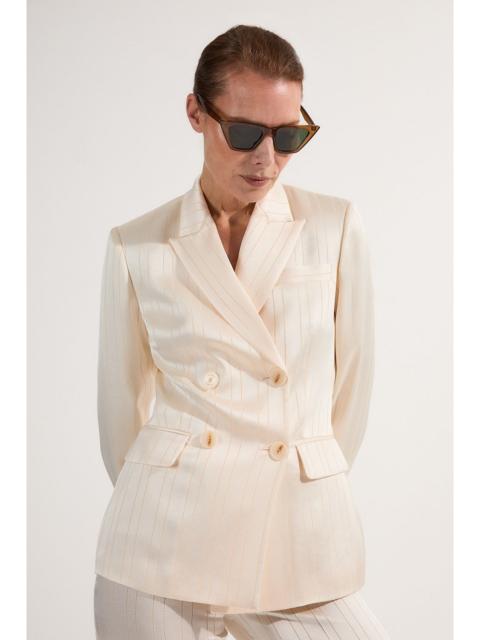 KAREN MILLEN Petite Premium Satin Pinstripe Tuxedo Oversized Tailored Blazer