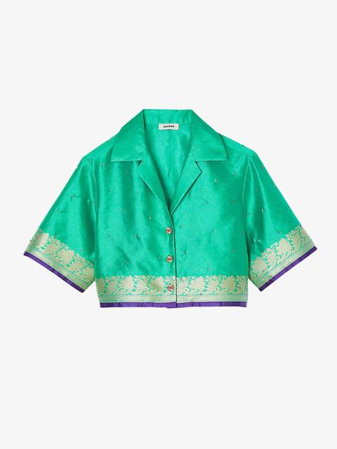 Sandro Damask-print rhinestone-embellished woven shirt