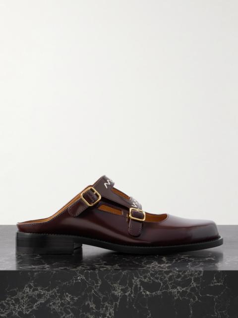 Marni Embroidered Buckle-embellished Patent-leather Mules