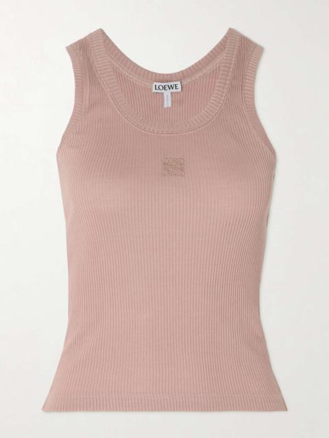 Anagram embroidered ribbed silk-jersey tank Pink