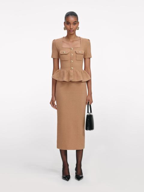 self-portrait Camel Peplum Knit Midi Dress