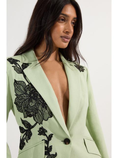 KAREN MILLEN Viscose Linen Placed Floral Lace Embroideried Tailored Jacket
