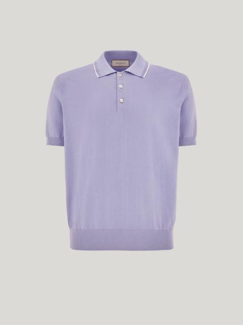 Canali LILAC POLO SHIRT IN GARMENT-DYED GIZA COTTON WITH CONTRASTING PIPING