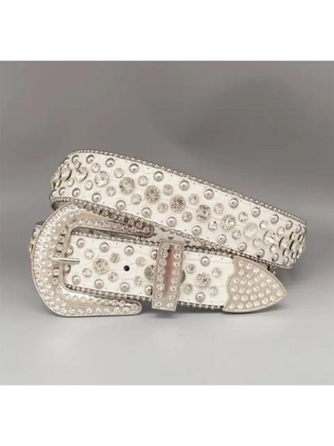 Leather - White Color PU Belt Chrome Y2k Crystals