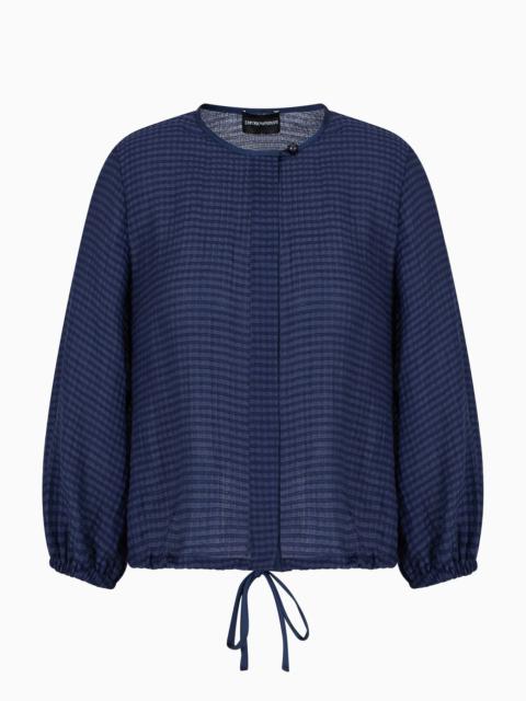 EMPORIO ARMANI Shirt jacket in gingham-effect seersucker fabric