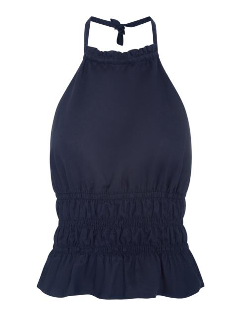 onia Air Linen Smocked Halter Top navy