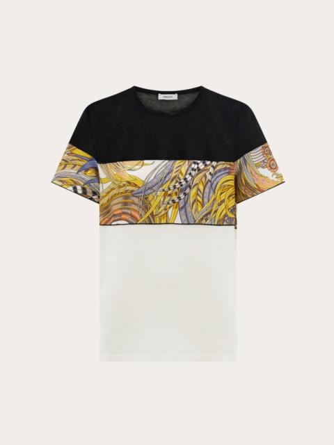 FERRAGAMO Crewneck T-shirt with silk inserts