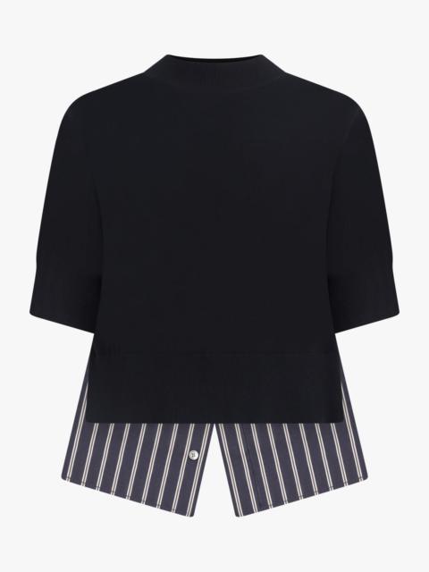 sacai KNIT S/S PULLOVER WITH STRIPE SHIRT PANELLING | BLACK/NAVY