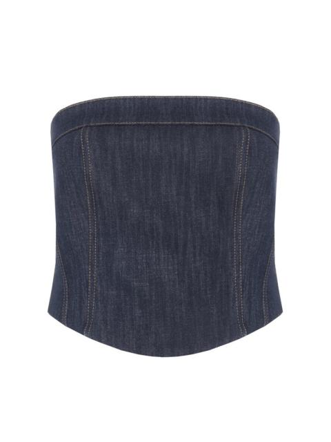 Brunello Cucinelli Brunello Cucinelli Woblue Cotton Blend Strapless Bustier Top