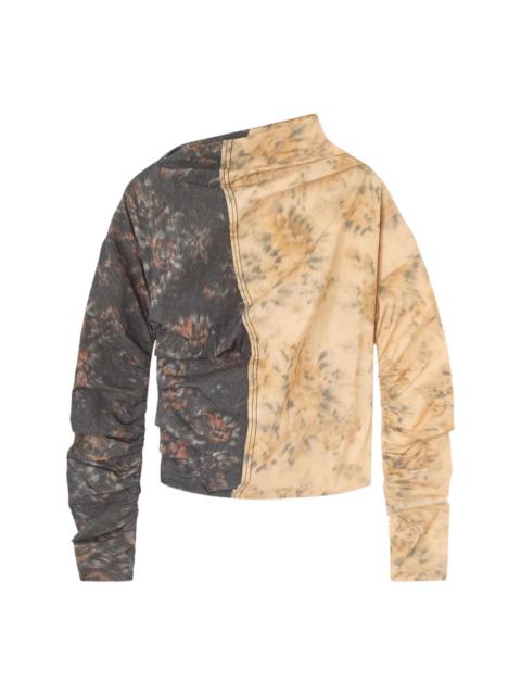 GANNI Printed Stretch Cotton Ruched Top