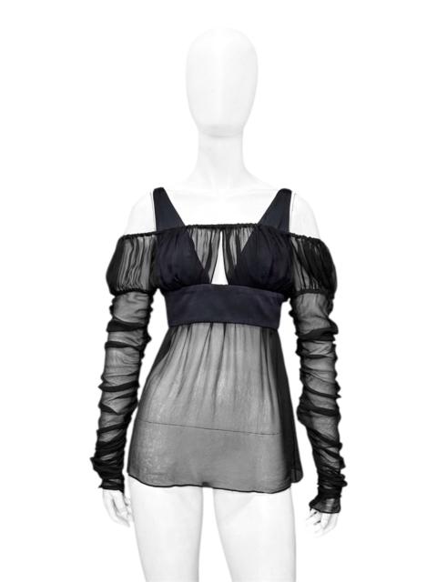 GUCCI Gucci Fall 2005 Black Drop Shoulder Ruched Sheer Pure Silk Satin Top 40