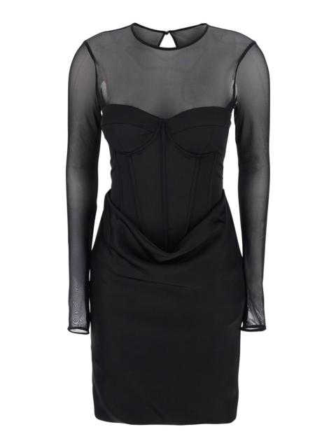 ROTATE Rotate Women Black Semi-Sheer Dress With Corset Design In Satin Woman
