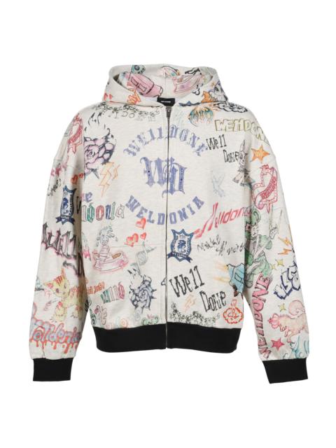 We11done DOODLE PRINTED ZIP-UP HOODIE / M/GREY