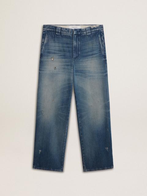 Golden Goose Men's denim chinos with distressed details