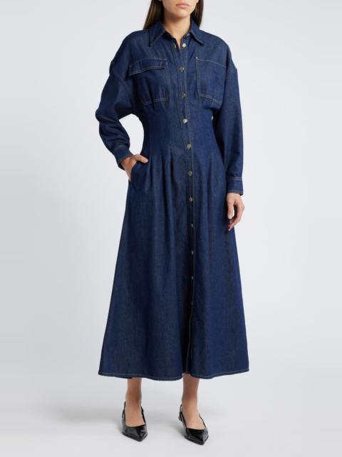 FRAME FRAME Nipped Long Sleeve Twill Maxi Dress in Rinse at Nordstrom