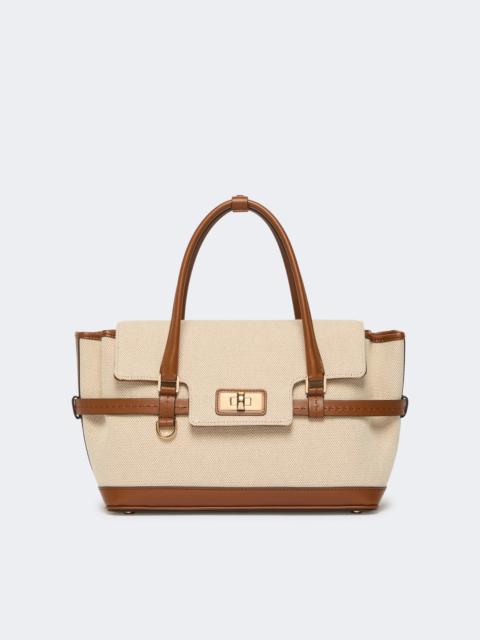 Max Mara Cotton canvas and leather handbag - POWDER